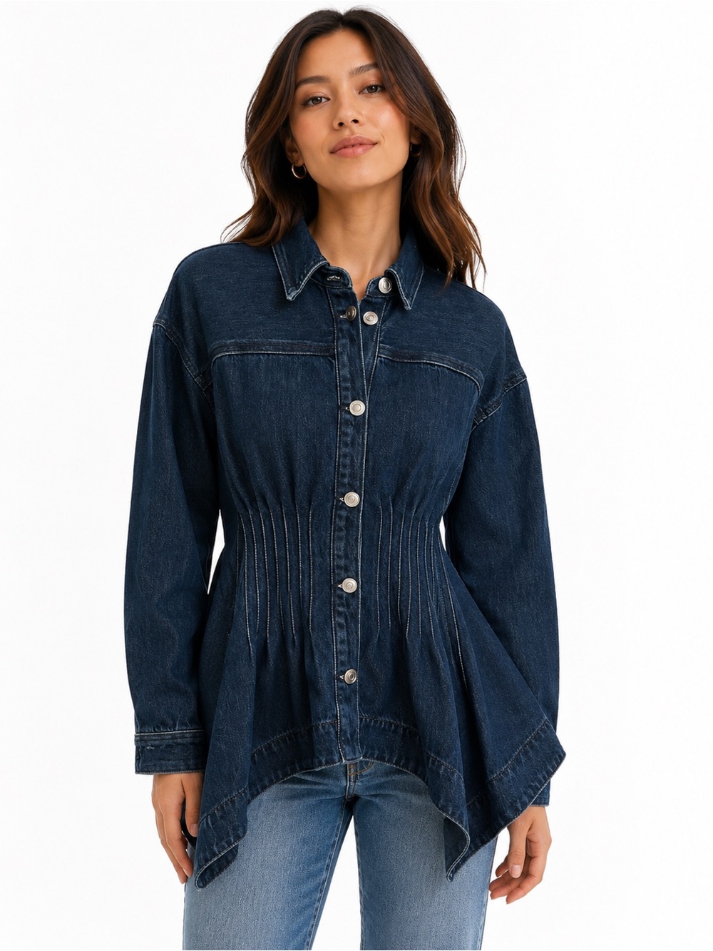 BY ANTHROPOLOGIE Pintuck Peplum Jacket Women's Size XS Dark Denim NWT
